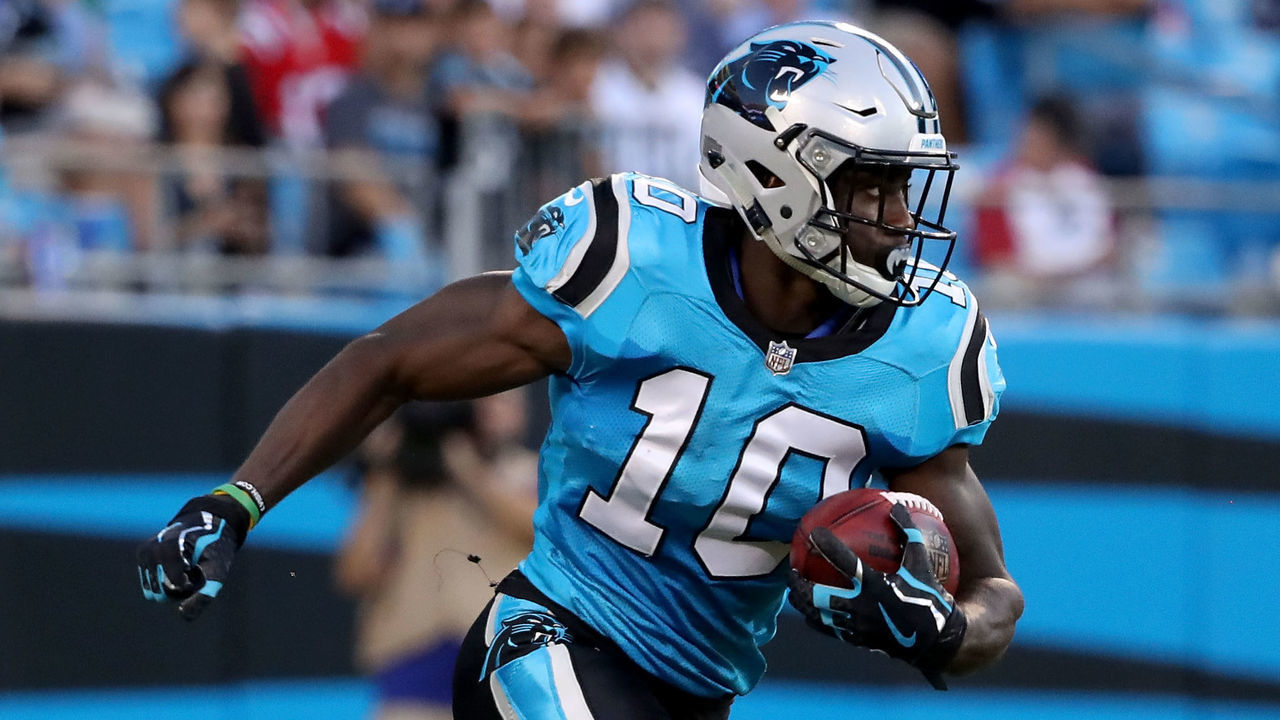 CHARLOTTE, NC - AUGUST 24: Curtis Samuel #10 of the Carolina Panthers returns the opening kickoff against the New England Patriots during their game at Bank of America Stadium on August 24, 2018 in Charlotte, North Carolina.