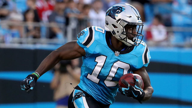 CHARLOTTE, NC - AUGUST 24: Curtis Samuel #10 of the Carolina Panthers returns the opening kickoff against the New England Patriots during their game at Bank of America Stadium on August 24, 2018 in Charlotte, North Carolina.