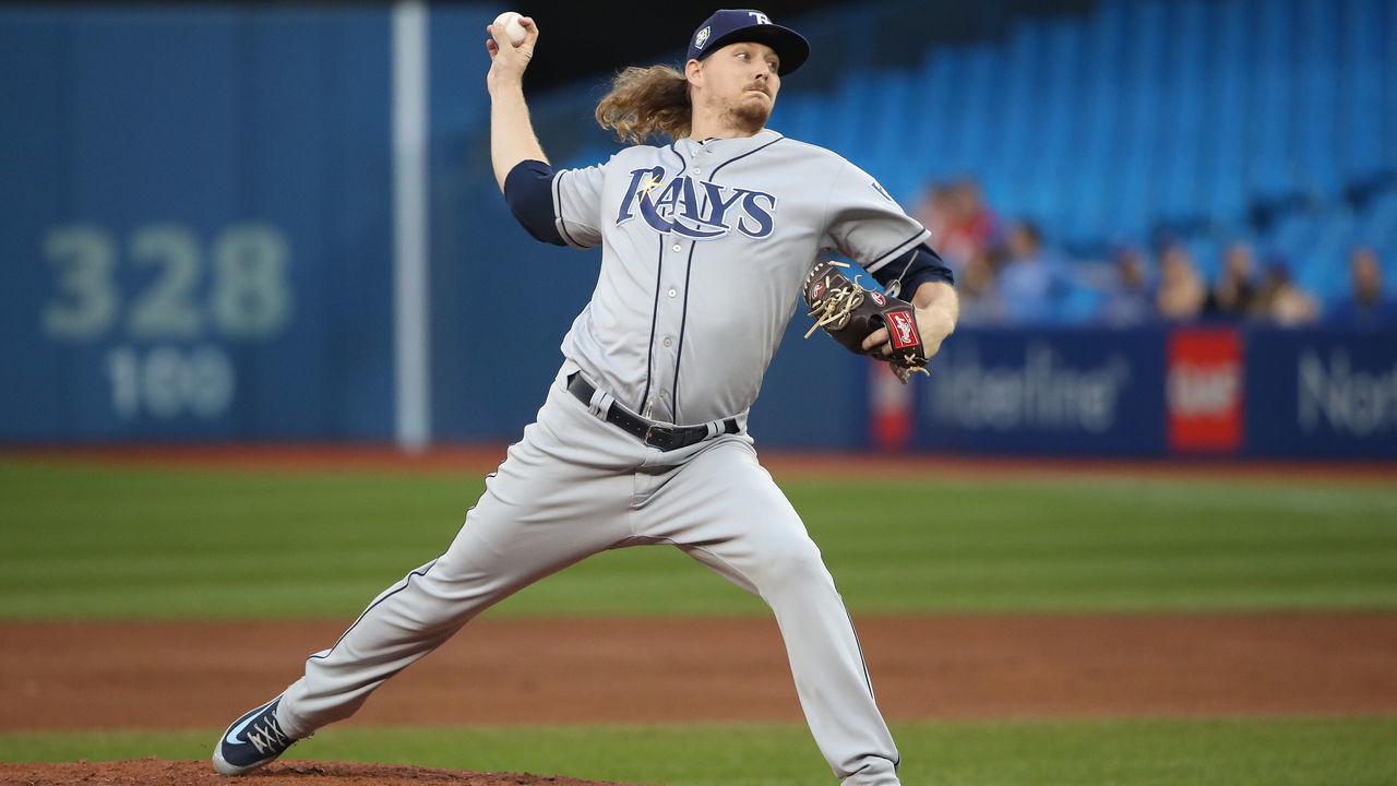 TORONTO, ON - SEPTEMBER 3: Ryne Stanek #55 of the Tampa Bay Rays delivers a pitch in the first inning during MLB game action against the Toronto Blue Jays at Rogers Centre on September 3, 2018 in Toronto, Canada.