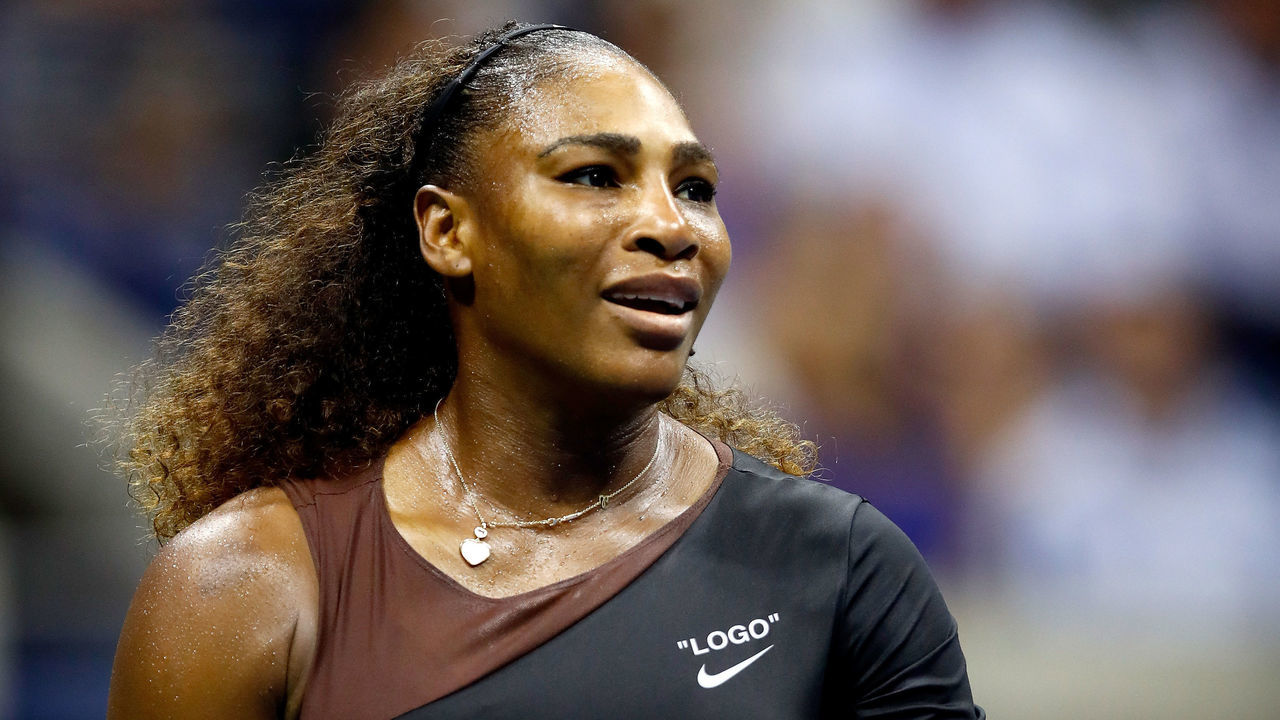 NEW YORK, NY - SEPTEMBER 04: Serena Williams of the United States reacts during the women's singles quarter-final match against Karolina Pliskova of Czech Republic on Day Nine of the 2018 US Open at the USTA Billie Jean King National Tennis Center on September 4, 2018 in the Flushing neighborhood of the Queens borough of New York City.