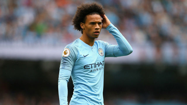 MANCHESTER, ENGLAND - AUGUST 19: Leroy Sane of Manchester City looks on during the Premier League match between Manchester City and Huddersfield Town at Etihad Stadium on August 19, 2018 in Manchester, United Kingdom.
