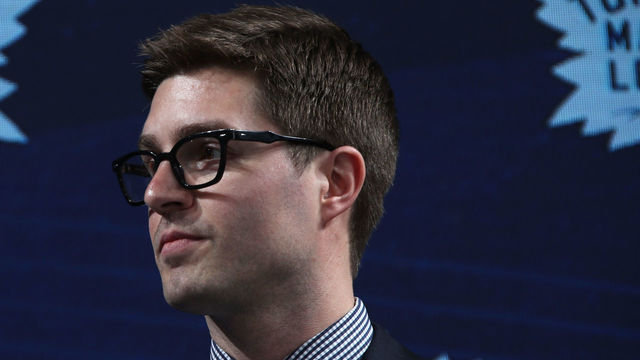 DALLAS, TX - JUNE 22: General manager Kyle Dubas of the Toronto Maple Leafs looks on during the first round of the 2018 NHL Draft at American Airlines Center on June 22, 2018 in Dallas, Texas.