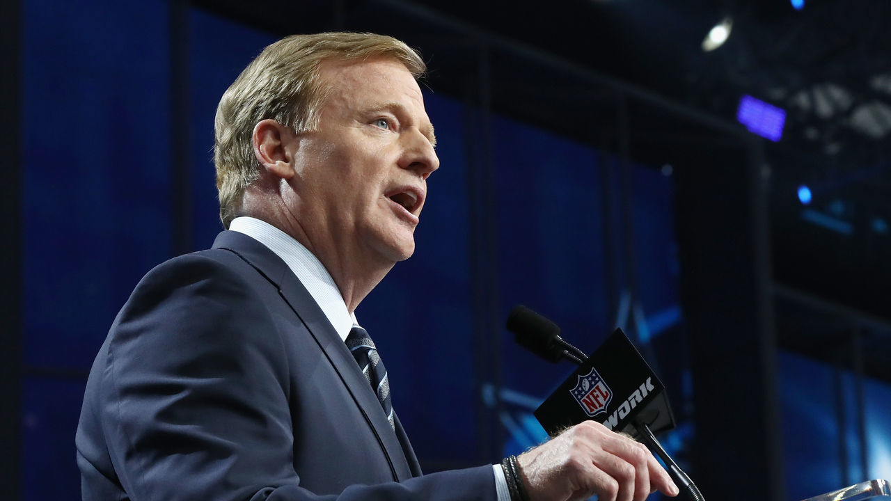 ARLINGTON, TX - APRIL 26: NFL Commissioner Roger Goodell speaks during the first round of the 2018 NFL Draft at AT&T Stadium on April 26, 2018 in Arlington, Texas.
