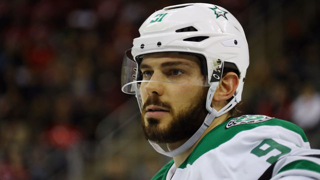 NEWARK, NJ - MARCH 26: Tyler Seguin #91 of the Dallas Stars skates against the New Jersey Devils at the Prudential Center on March 26, 2017 in Newark, New Jersey. The Stars defeated the Devils 2-1 in overtime.
