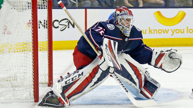 COLUMBUS, OH - APRIL 19: Sergei Bobrovsky #72 of the Columbus Blue Jackets prepares to make a save in Game Four of the Eastern Conference First Round during the 2018 NHL Stanley Cup Playoffs against the Washington Capitals on April 19, 2018 at Nationwide Arena in Columbus, Ohio. *** Local Caption *** Sergei Bobrovsky