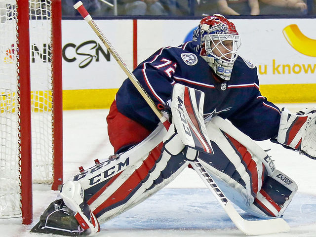 COLUMBUS, OH - APRIL 19: Sergei Bobrovsky #72 of the Columbus Blue Jackets prepares to make a save in Game Four of the Eastern Conference First Round during the 2018 NHL Stanley Cup Playoffs against the Washington Capitals on April 19, 2018 at Nationwide Arena in Columbus, Ohio. *** Local Caption *** Sergei Bobrovsky