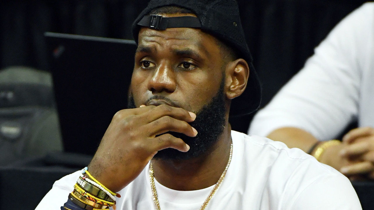 LAS VEGAS, NV - JULY 15: LeBron James of the Los Angeles Lakers attends a quarterfinal game of the 2018 NBA Summer League between the Lakers and the Detroit Pistons at the Thomas & Mack Center on July 15, 2018 in Las Vegas, Nevada.