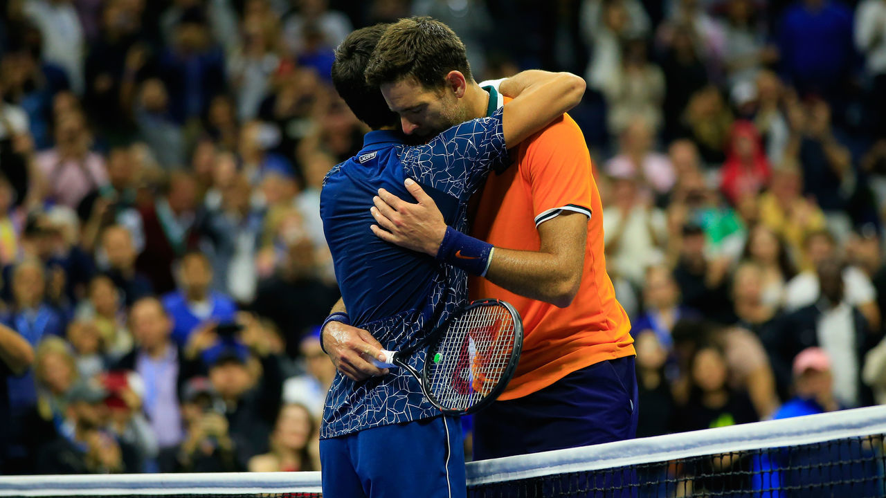 NEW YORK, NY - SEPTEMBER 09: Novak Djokovic of Serbia is congratulated on his win by Juan Martin del Potro of Argentina after their Men's Singles final match on Day Fourteen of the 2018 US Open at the USTA Billie Jean King National Tennis Center on September 9, 2018 in the Flushing neighborhood of the Queens borough of New York City.