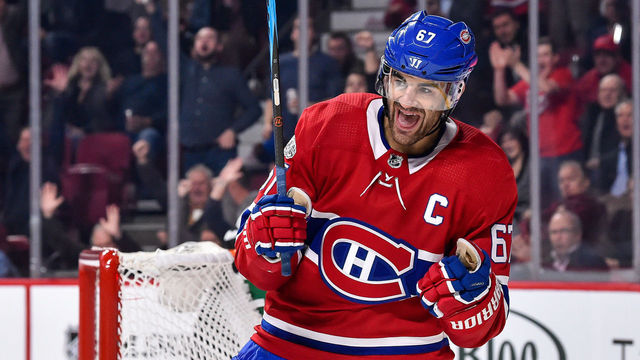 MONTREAL, QC - NOVEMBER 07: Max Pacioretty #67 of the Montreal Canadiens celebrates his second period goal against the Vegas Golden Knights during the NHL game at the Bell Centre on November 7, 2017 in Montreal, Quebec, Canada.