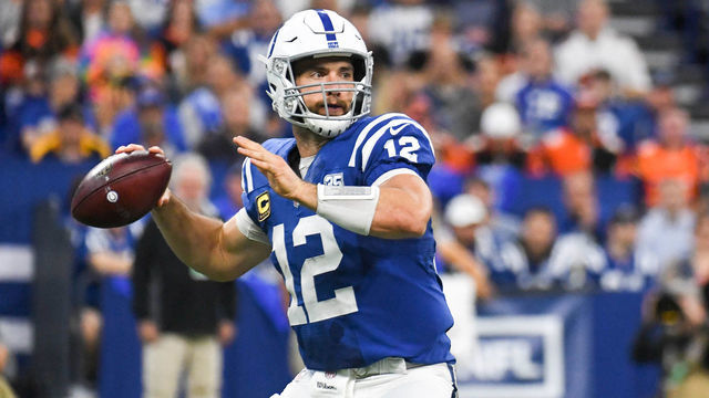 INDIANAPOLIS, IN - SEPTEMBER 09: Andrew Luck #12 of the Indianapolis Colts throws a pass in the game against the Cincinnati Bengals at Lucas Oil Stadium on September 9, 2018 in Indianapolis, Indiana.