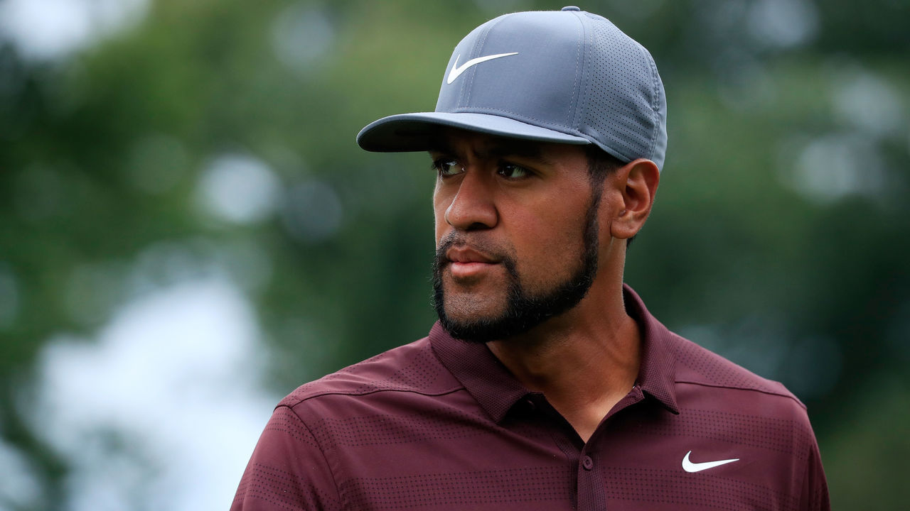 NEWTOWN SQUARE, PA - SEPTEMBER 08: Tony Finau of the United States walks from the first tee during the third round of the BMW Championship at Aronimink Golf Club on September 8, 2018 in Newtown Square, Pennsylvania.