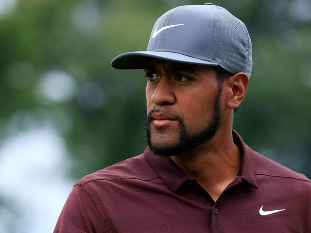 NEWTOWN SQUARE, PA - SEPTEMBER 08: Tony Finau of the United States walks from the first tee during the third round of the BMW Championship at Aronimink Golf Club on September 8, 2018 in Newtown Square, Pennsylvania.