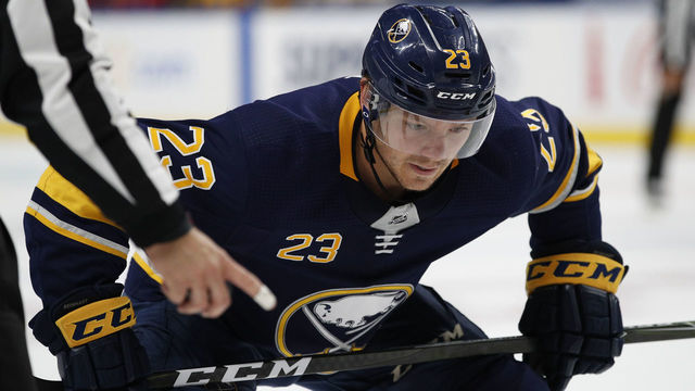 BUFFALO, NY - OCTOBER 5: Sam Reinhart #23 of the Buffalo Sabres during the game against the Montreal Canadiens at the KeyBank Center on October 5, 2017 in Buffalo, New York.