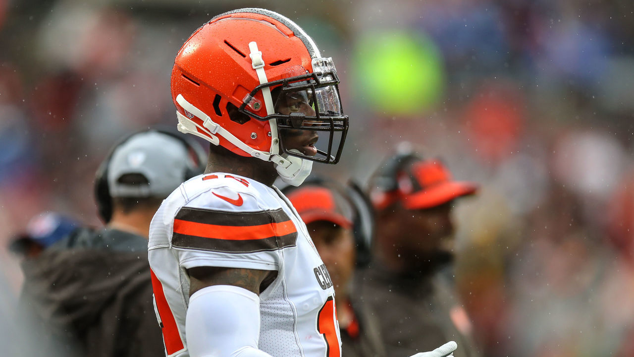 CLEVELAND, OH - SEPTEMBER 09: Cleveland Browns wide receiver Josh Gordon (12) on the sideline during the first quarter of the National Football League game between the Pittsburgh Steelers and Cleveland Browns on September 9, 2018, at FirstEnergy Stadium in Cleveland, OH. Pittsburgh and Cleveland tied 21-21.