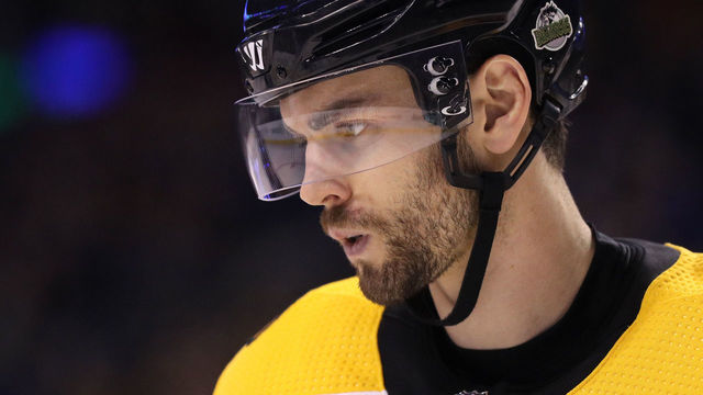 BOSTON, MA - APRIL 14: Adam McQuaid #54 of the Boston Bruins looks on during the second period of Game Two of the Eastern Conference First Round against the Toronto Maple Leafs during the 2018 NHL Stanley Cup Playoffs at TD Garden on April 14, 2018 in Boston, Massachusetts.