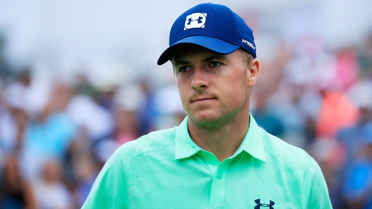 NEWTOWN SQUARE, PA - SEPTEMBER 07: Jordan Spieth of the United States reacts on the first tee during the second round of the BMW Championship at Aronimink Golf Club on September 7, 2018 in Newtown Square, Pennsylvania.
