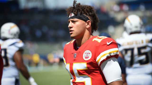 CARSON, CA - SEPTEMBER 09: Quarterback Patrick Mahomes #15 of the Kansas City Chiefs enters the field before the game against the Los Angeles Chargers at StubHub Center on September 9, 2018 in Carson, California.