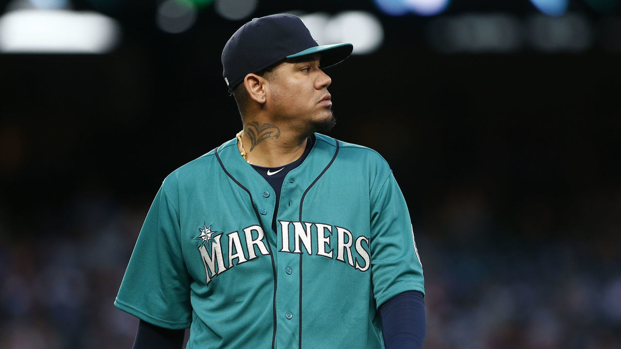 SEATTLE, WA - JULY 06: Felix Hernandez #34 of the Seattle Mariners walks off the field after pitching in the fifth inning against the Colorado Rockies at Safeco Field on July 6, 2018 in Seattle, Washington. Hernandez gave up three runs in five innings.