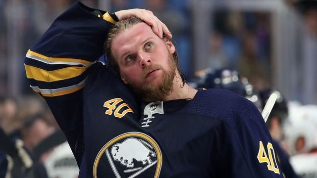 BUFFALO, NY - DECEMBER 12: Robin Lehner #40 of the Buffalo Sabres during the game against the Ottawa Senators at the KeyBank Center on December 12, 2017 in Buffalo, New York.