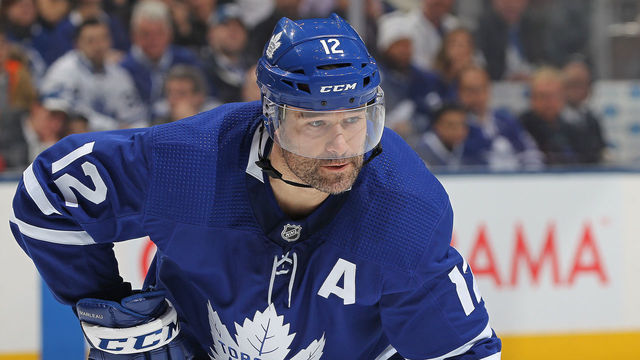 TORONTO, ON - APRIL 19: Patrick Marleau #12 of the Toronto Maple Leafs gets set for a faceoff against the Boston Bruins in Game Four of the Eastern Conference First Round in the 2018 Stanley Cup play-offs at the Air Canada Centre on April 19, 2018 in Toronto, Ontario, Canada. The Bruins defeated the Maple Leafs 3-1. *** Local Caption *** Patrick Marleau
