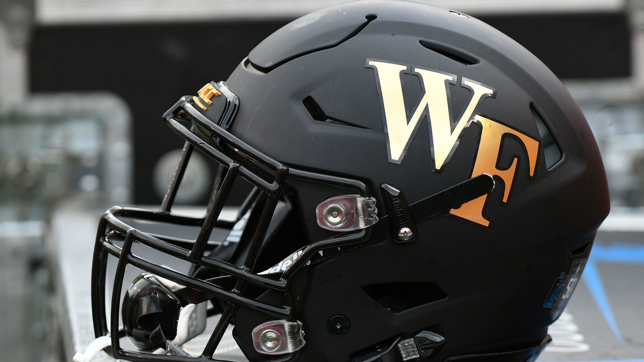 WINSTON-SALEM, NC - SEPTEMBER 08: A Wake Forest Demon Deacons helmet sits on the sideline during the game against the Towson Tigers on September 08, 2018 at BB&T Field in Winston-Salem, NC.