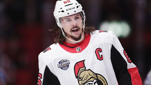 STOCKHOLM, SWEDEN - NOVEMBER 10: Erik Karlsson #65 of Ottawa Senators during the 2017 SAP NHL Global Series match between Ottawa Senators and Colorado Avalanche at Ericsson Globe on November 10, 2017 in Stockholm, Sweden.