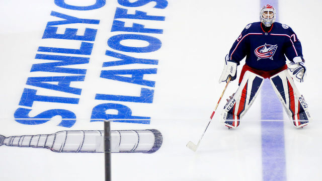 COLUMBUS, OH - APRIL 17: Sergei Bobrovsky #72 of the Columbus Blue Jackets skates out onto the ice for warmups prior to the start of the game against the Washington Capitals in Game Three of the Eastern Conference First Round during the 2018 NHL Stanley Cup Playoffs on April 17, 2018 at Nationwide Arena in Columbus, Ohio.