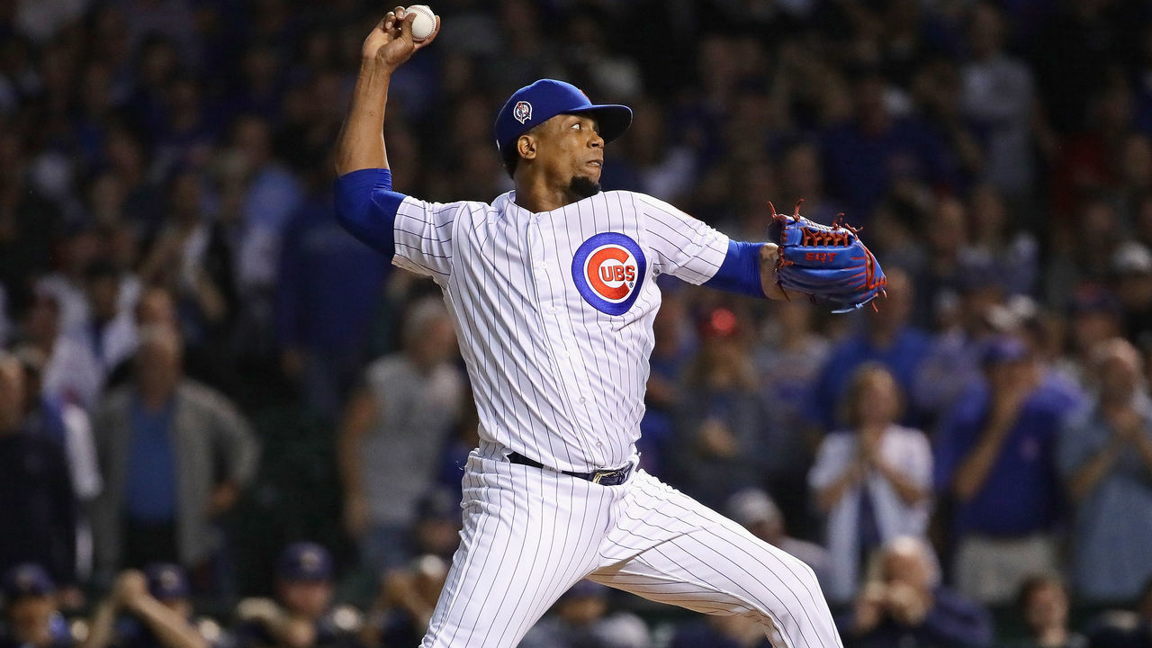 CHICAGO, IL - SEPTEMBER 11: Pedro Strop #46 of the Chicago Cubs pitches in the 9th inning against the Milwaukee Brewers at Wrigley Field on September 11, 2018 in Chicago, Illinois. The Cubs defeated the Brewers 3-0.