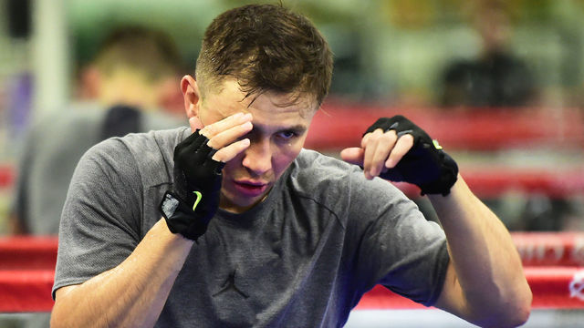 TOPSHOT - Boxer Gennady Golovkin shadow boxes during a media workout on March 20, 2018 in Big Bear, California, ahead of his fight against Canelo Alvarez in Las Vegas on May 5. World middleweight boxing king Gennady Golovkin accused rival Saul 'Canelo' Alvarez of doping, rubbishing the Mexican fighter's claims that he had failed a recent drugs test due to contaminated meat. In explosive comments to reporters at his secluded mountain training camp in Big Bear, east of Los Angeles, Golovkin said Alvarez had benefited from preferential treatment throughout his career by authorities in Nevada, where the two men will fight in a much anticipated rematch on May 5. / AFP PHOTO / Frederic J. Brown