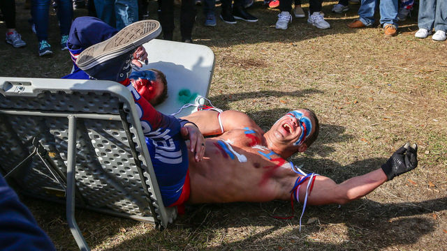 JACKSONVILLE, FL - JANUARY 07: Buffalo Bills fans tailgate during the AFC Wild Card game between the Buffalo Bills and the Jacksonville Jaguars on January 7, 2018 at EverBank Field in Jacksonville, Fl.