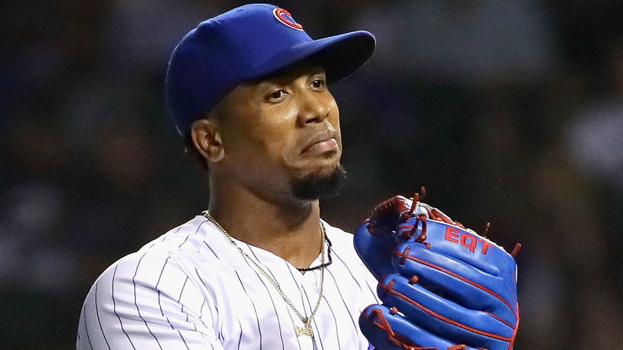 CHICAGO, IL - AUGUST 27: Pedro Strop #46 of the Chicago Cubs reacts after being taken out of the game in the 9th inning against the New York Mets at Wrigley Field on August 27, 2018 in Chicago, Illinois. The Cubs defeated the Mets 7-4.