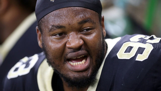 NEW ORLEANS, LA - DECEMBER 17: David Onyemata #93 of the New Orleans Saints in action against the New York Jets at Mercedes-Benz Superdome on December 17, 2017 in New Orleans, Louisiana.