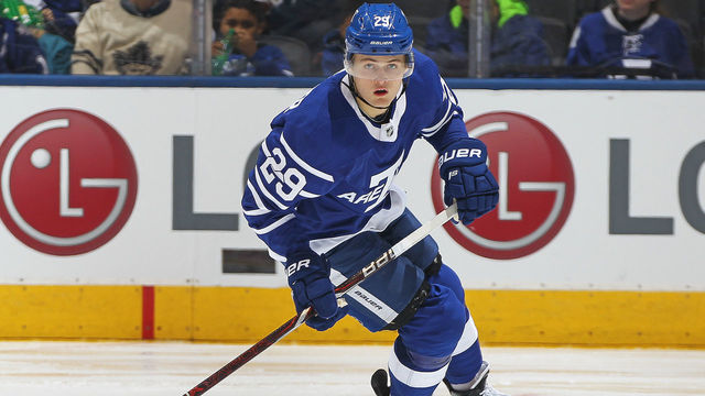 TORONTO,ON - DECEMBER 19: William Nylander #29 of the Toronto Maple Leafs skates against the Carolina Hurricanes during an NHL game at the Air Canada Centre on December 19, 2017 in Toronto, Ontario, Canada. The Maple Leafs defeated the Hurricanes 8-1.