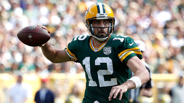 GREEN BAY, WI - SEPTEMBER 16: Aaron Rodgers #12 of the Green Bay Packers throws during the fourth quarter of a game against the Minnesota Vikings at Lambeau Field on September 16, 2018 in Green Bay, Wisconsin.