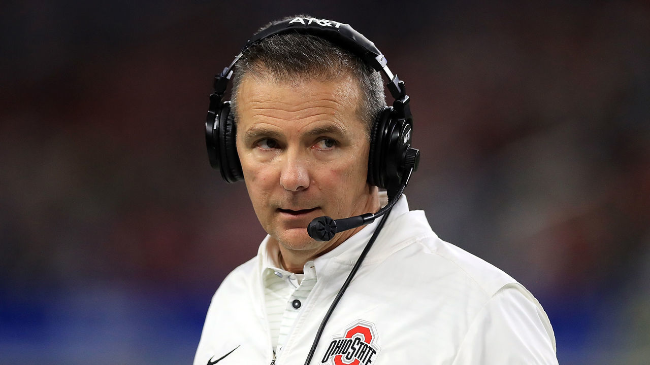 ARLINGTON, TX - DECEMBER 29: Head coach Urban Meyer of the Ohio State Buckeyes during the Goodyear Cotton Bowl against the USC Trojans in the second quarter at AT&T Stadium on December 29, 2017 in Arlington, Texas.