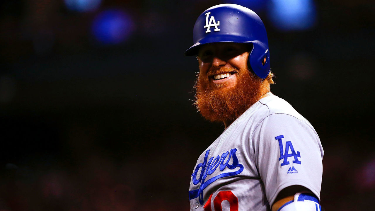 ST. LOUIS, MO - SEPTEMBER 16: Justin Turner #10 of the Los Angeles Dodgers looks on from the on-deck circle during a game against the St. Louis Cardinals in the sixth inning at Busch Stadium on September 16, 2018 in St. Louis, Missouri.