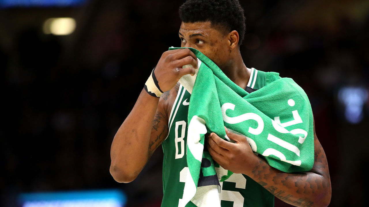 CLEVELAND, OH - MAY 21: Marcus Smart #36 of the Boston Celtics looks on in the fourth quarter against the Cleveland Cavaliers during Game Four of the 2018 NBA Eastern Conference Finals at Quicken Loans Arena on May 21, 2018 in Cleveland, Ohio.