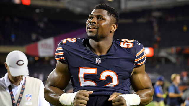 CHICAGO, IL - SEPTEMBER 17: Khalil Mack #52 of the Chicago Bears walks off the field after defeating the Seattle Seahawks 24-17 at Soldier Field on September 17, 2018 in Chicago, Illinois.