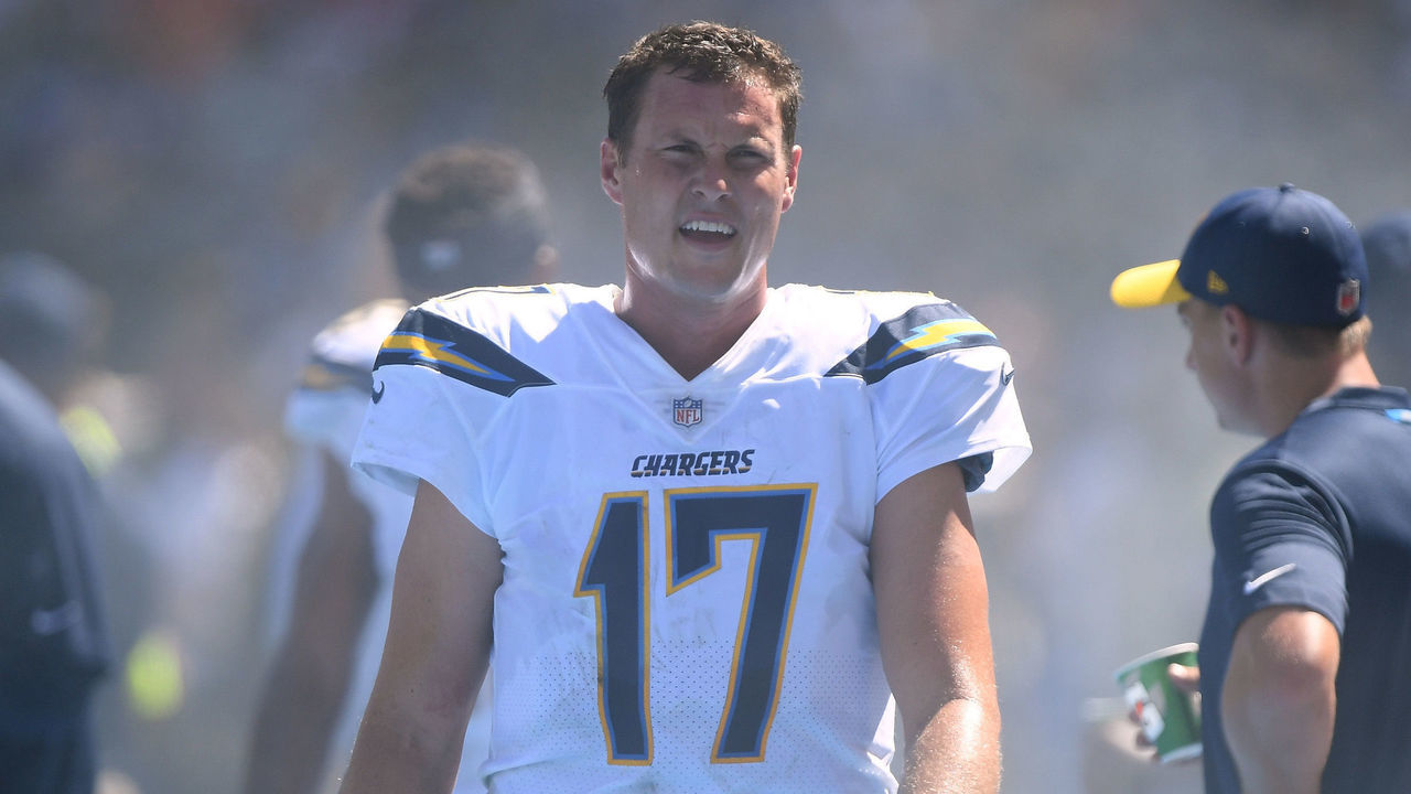CARSON, CA - SEPTEMBER 09: Philip Rivers #17 of the Los Angeles Chargers on the sidelines during the second quarter against the Kansas City Chiefs at StubHub Center on September 9, 2018 in Carson, California.