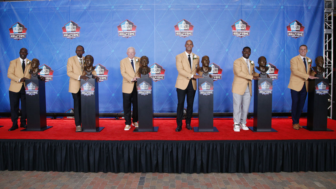 CANTON, OH - AUGUST 05: The Pro Football Hall of Fame Class of 2017 are seen following the enshrinement ceremony at Tom Benson Hall of Fame Stadium on August 5, 2017 in Canton, Ohio. Morten Andersen was not present.