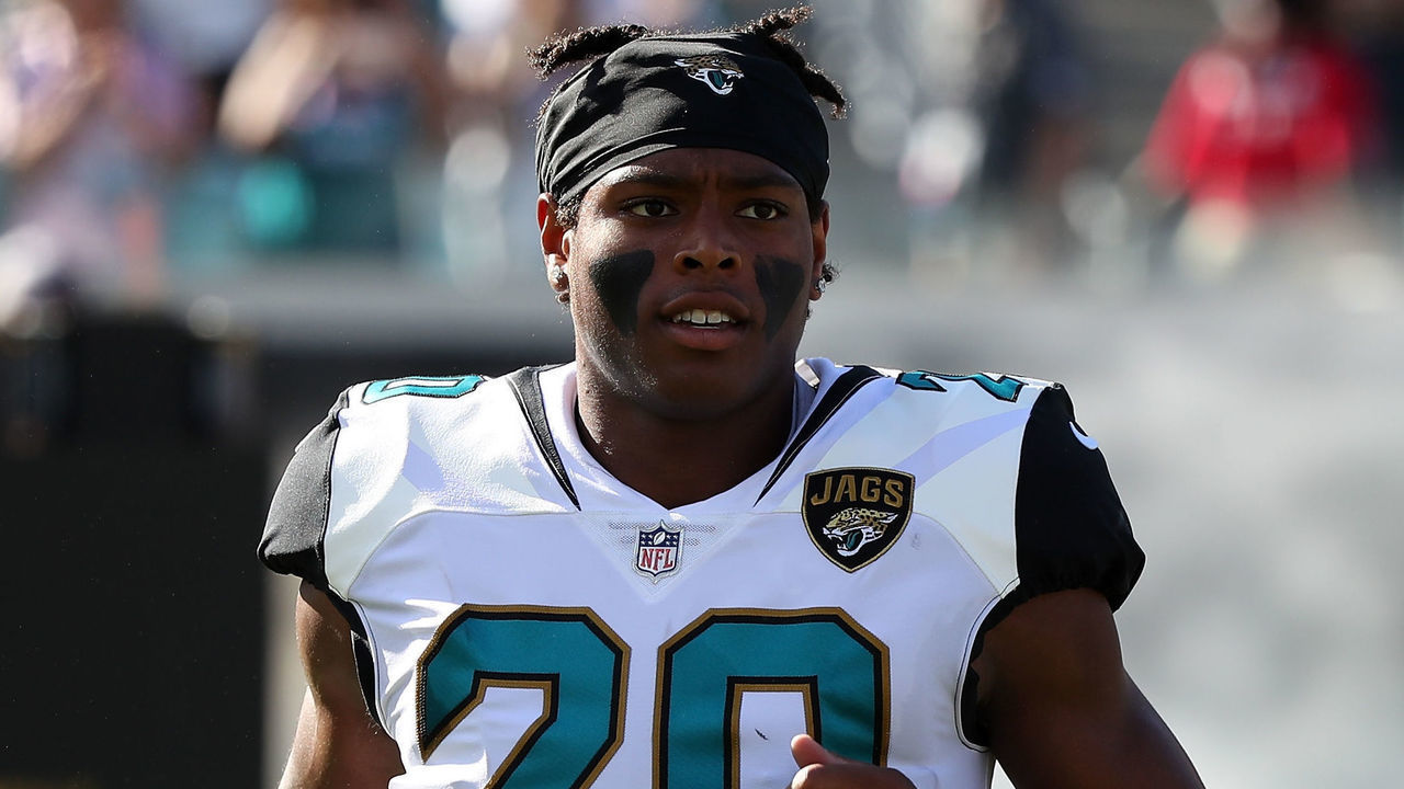 JACKSONVILLE, FL - OCTOBER 15: Jalen Ramsey #20 of the Jacksonville Jaguars runs on the field prior to the start of their game against the Los Angeles Rams at EverBank Field on October 15, 2017 in Jacksonville, Florida.