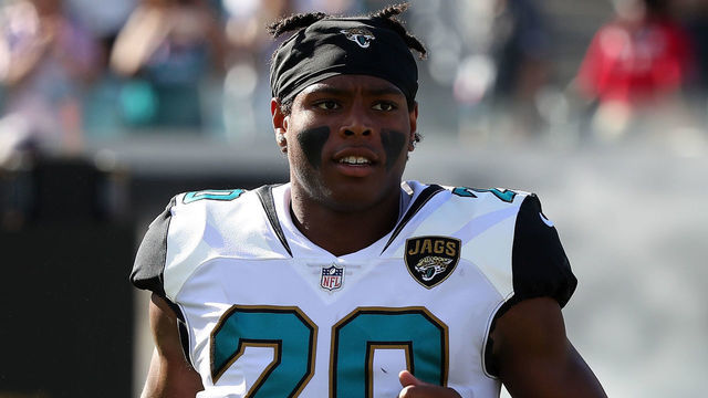 JACKSONVILLE, FL - OCTOBER 15: Jalen Ramsey #20 of the Jacksonville Jaguars runs on the field prior to the start of their game against the Los Angeles Rams at EverBank Field on October 15, 2017 in Jacksonville, Florida.