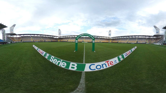 FROSINONE, ITALY - JUNE 16: (EDITOR'S NOTE: Image was created as an Equirectangular Panorama. Import image into a panoramic player to create an interactive 360 degree view) A general view of Stadio Benito Stirpe before the serie B playoff match final between Frosinone Calcio v US Citta di Palermo at Stadio Benito Stirpe on June 16, 2018 in Frosinone, Italy.