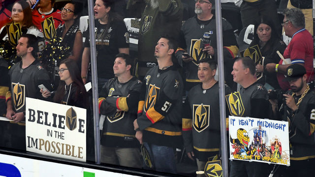 LAS VEGAS, NV - JUNE 07: Fans watch warmups before Game Five of the 2018 NHL Stanley Cup Final between the Washington Capitals and the Vegas Golden Knights at T-Mobile Arena on June 7, 2018 in Las Vegas, Nevada. The Capitals defeated the Golden Knights 4-3.