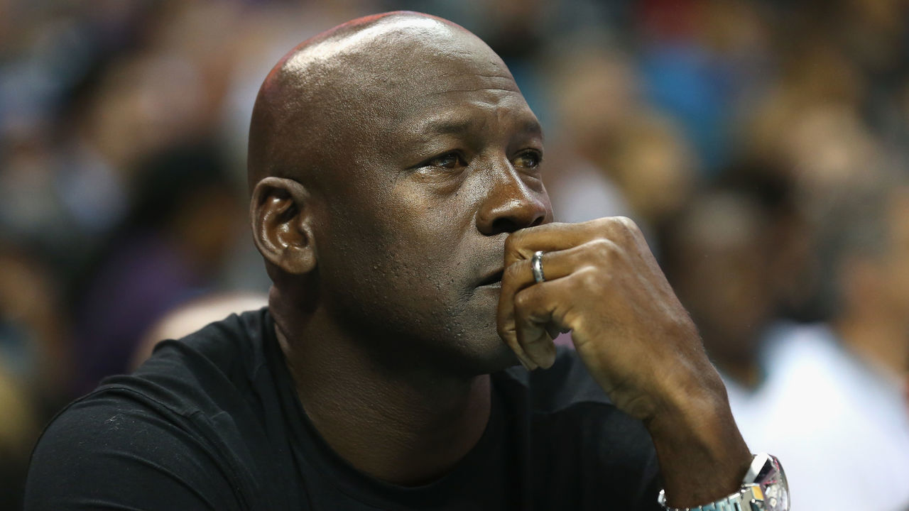 CHARLOTTE, NC - NOVEMBER 01: Owner of the Charlotte Hornets, Michael Jordan, watches on during their game against the Atlanta Hawks at Time Warner Cable Arena on November 1, 2015 in Charlotte, North Carolina.