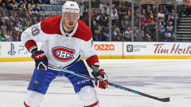 TORONTO, ON - MARCH 17: Nicolas Deslauriers #20 of the Montreal Canadiens skates against the Toronto Maple Leafs during an NHL game at the Air Canada Centre on March 17, 2018 in Toronto, Ontario, Canada. The Maple Leafs defeated the Canadiens 4-0.