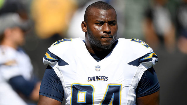 OAKLAND, CA - OCTOBER 09: Corey Liuget #94 of the San Diego Chargers looks on during pregame warm ups prior to playing the Oakland Raiders in an NFL football game at Oakland-Alameda County Coliseum on October 9, 2016 in Oakland, California.