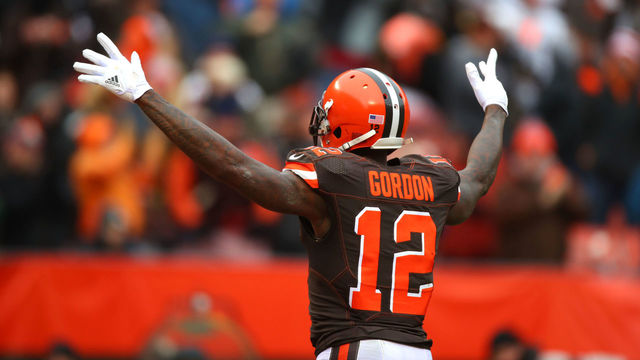 CLEVELAND, OH - DECEMBER 10: Josh Gordon #12 of the Cleveland Browns celebrates a touchdown in the first quarter against the Green Bay Packers at FirstEnergy Stadium on December 10, 2017 in Cleveland, Ohio.