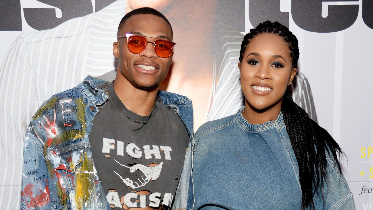 LOS ANGELES, CA - JULY 18: Sports Illustrated Fashionable 50 honoree Russell Westbrook (L) and Nina Earl at Sports Illustrated 2017 Fashionable 50 Celebration at Avenue on July 18, 2017 in Los Angeles, California.
