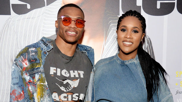 LOS ANGELES, CA - JULY 18: Sports Illustrated Fashionable 50 honoree Russell Westbrook (L) and Nina Earl at Sports Illustrated 2017 Fashionable 50 Celebration at Avenue on July 18, 2017 in Los Angeles, California.